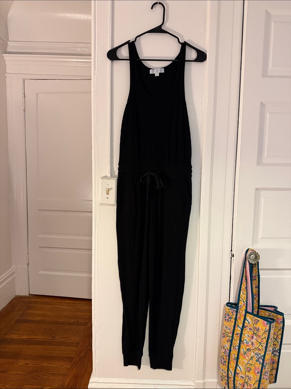 Spiritual Gangster Black Ribbed Tank Jumpsuit with Drawstring